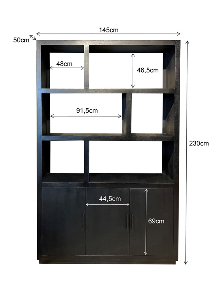 Jaxx Vakkenkast Zwart 120cm / Livingfurn