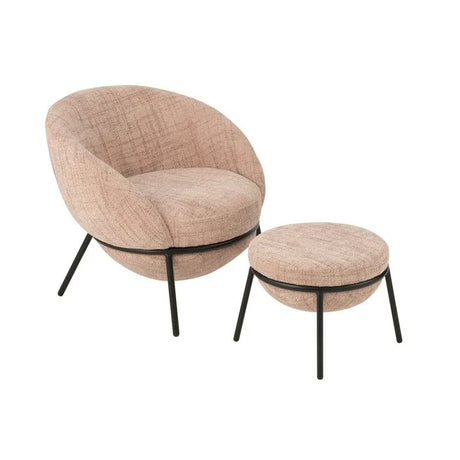 Loungestoel + Poef – Lichtroze & Zwart / J-Line