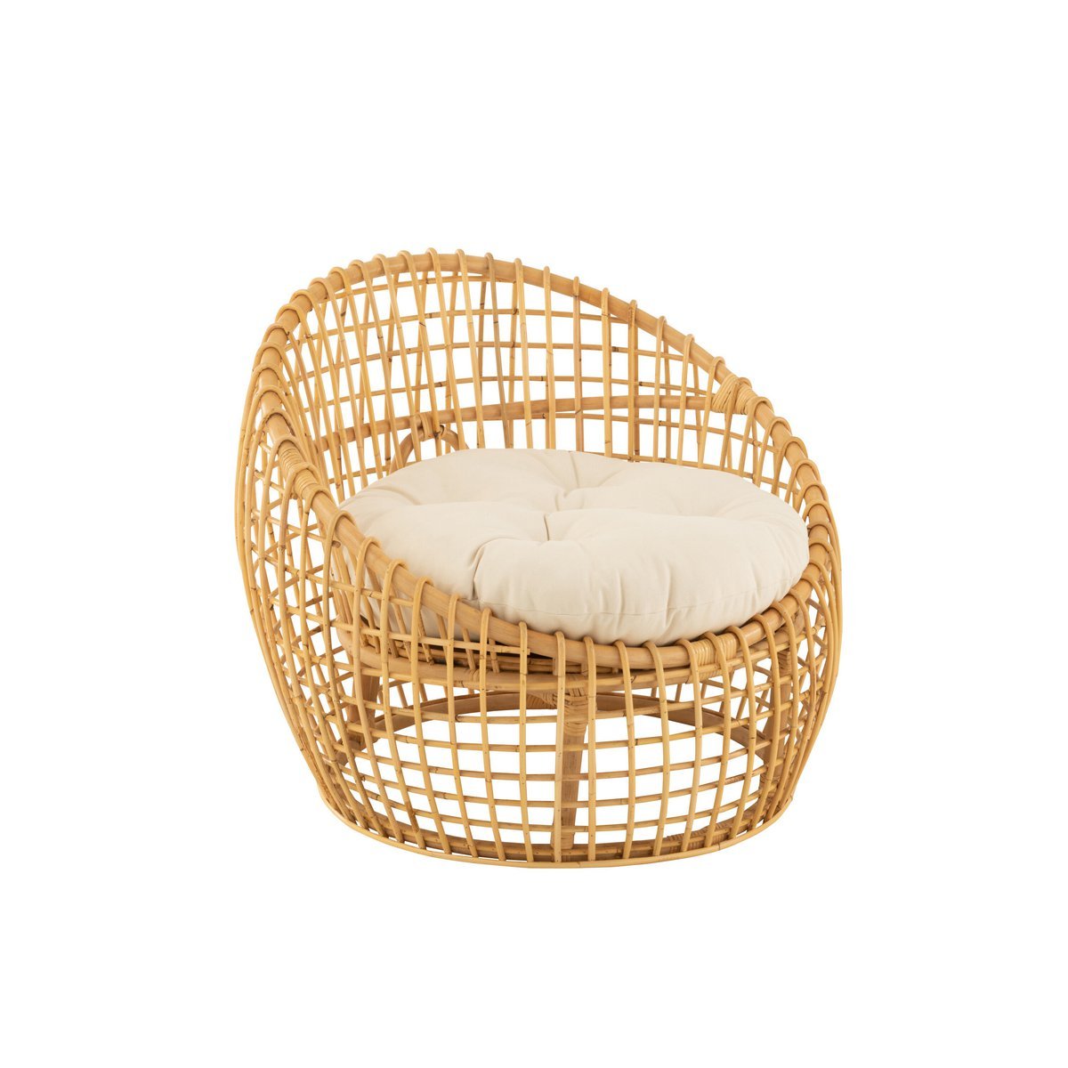 Stoel Lise + Kussen (Rotan/Textiel Naturel-Wit) – J-LINE