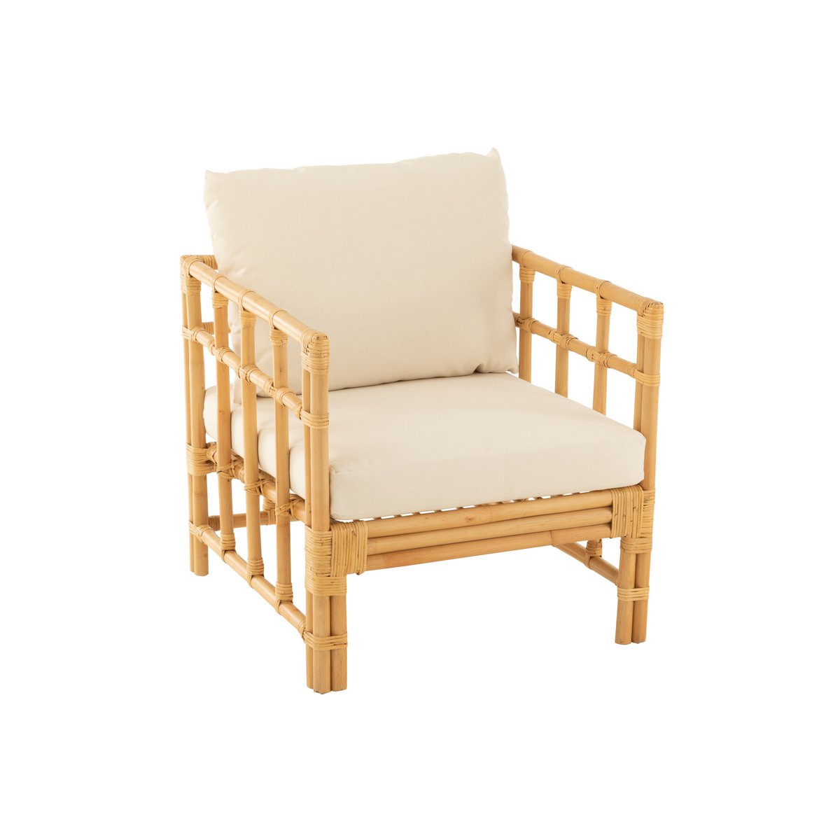 Armstoel Elise met Kussen (Naturel/Wit) – J-LINE