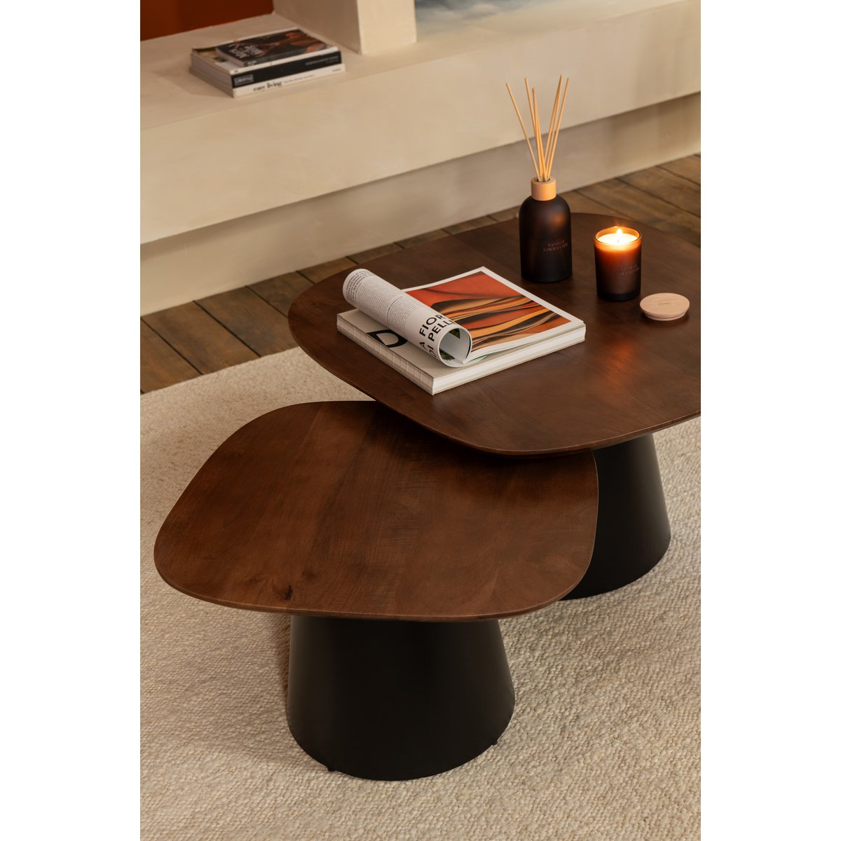 Bijzettafel Vierkant Donkerbruin/Zwart (Set van 2) / J-Line