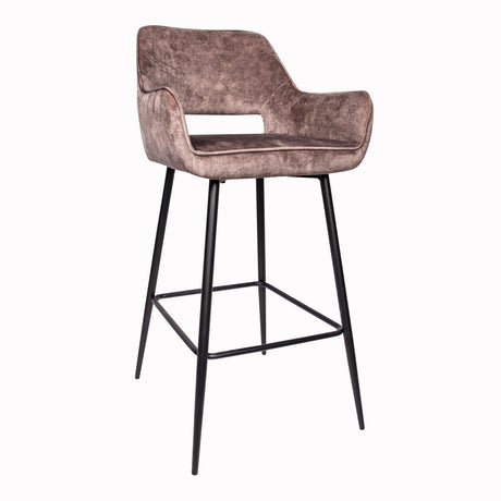 Fallon Velvet Bruin - Barstoel met Zwarte Poten (Set van 2) - PTMD