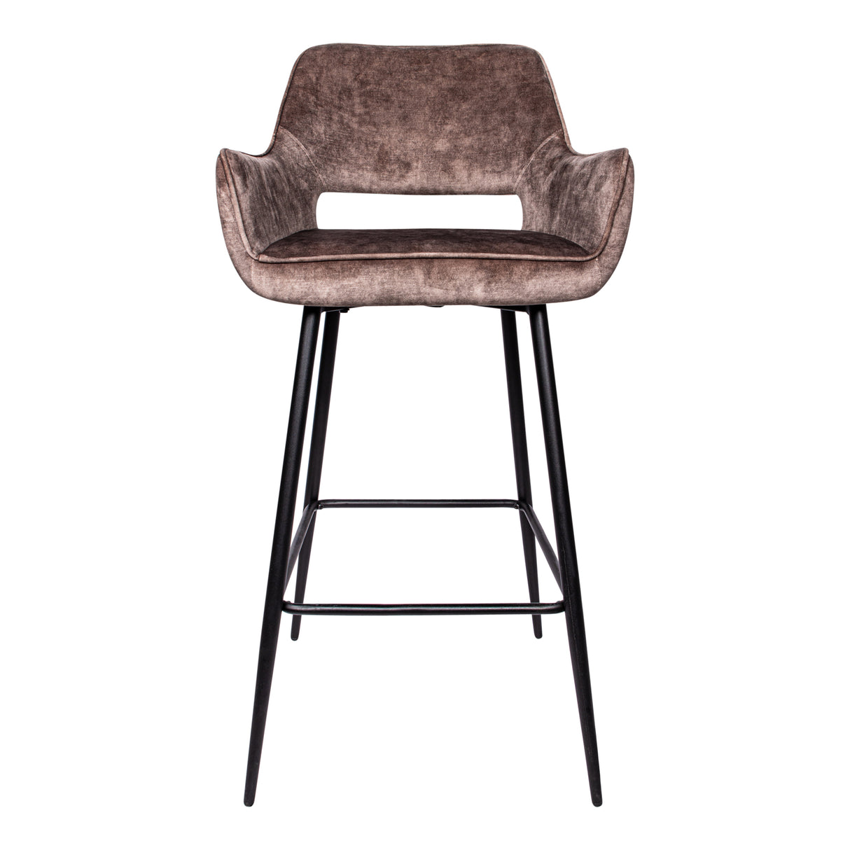 Fallon Velvet Bruin - Barstoel met Zwarte Poten (Set van 2) - PTMD