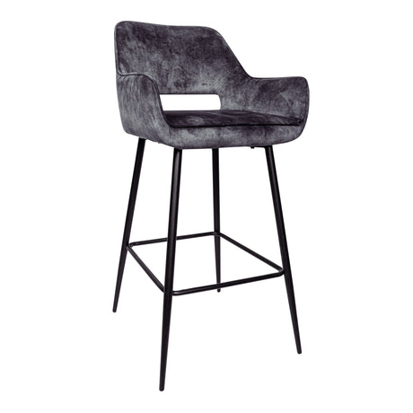 Fallon Velvet Barstoel Antraciet met Zwarte Poten (Set van 2) - PTMD