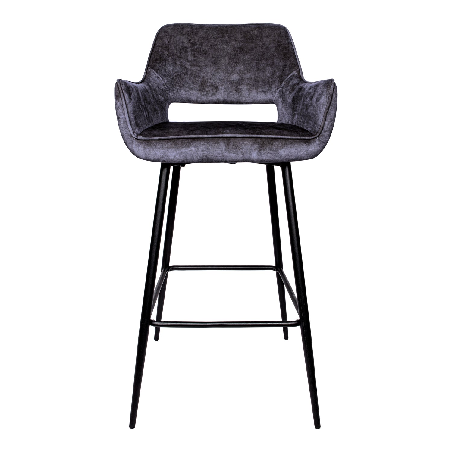 Fallon Velvet Barstoel Antraciet met Zwarte Poten (Set van 2) - PTMD