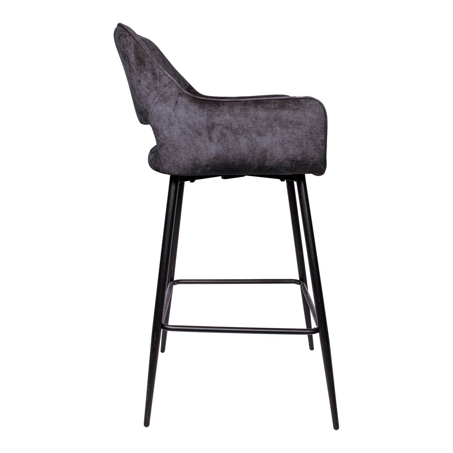 Fallon Velvet Barstoel Antraciet met Zwarte Poten (Set van 2) - PTMD