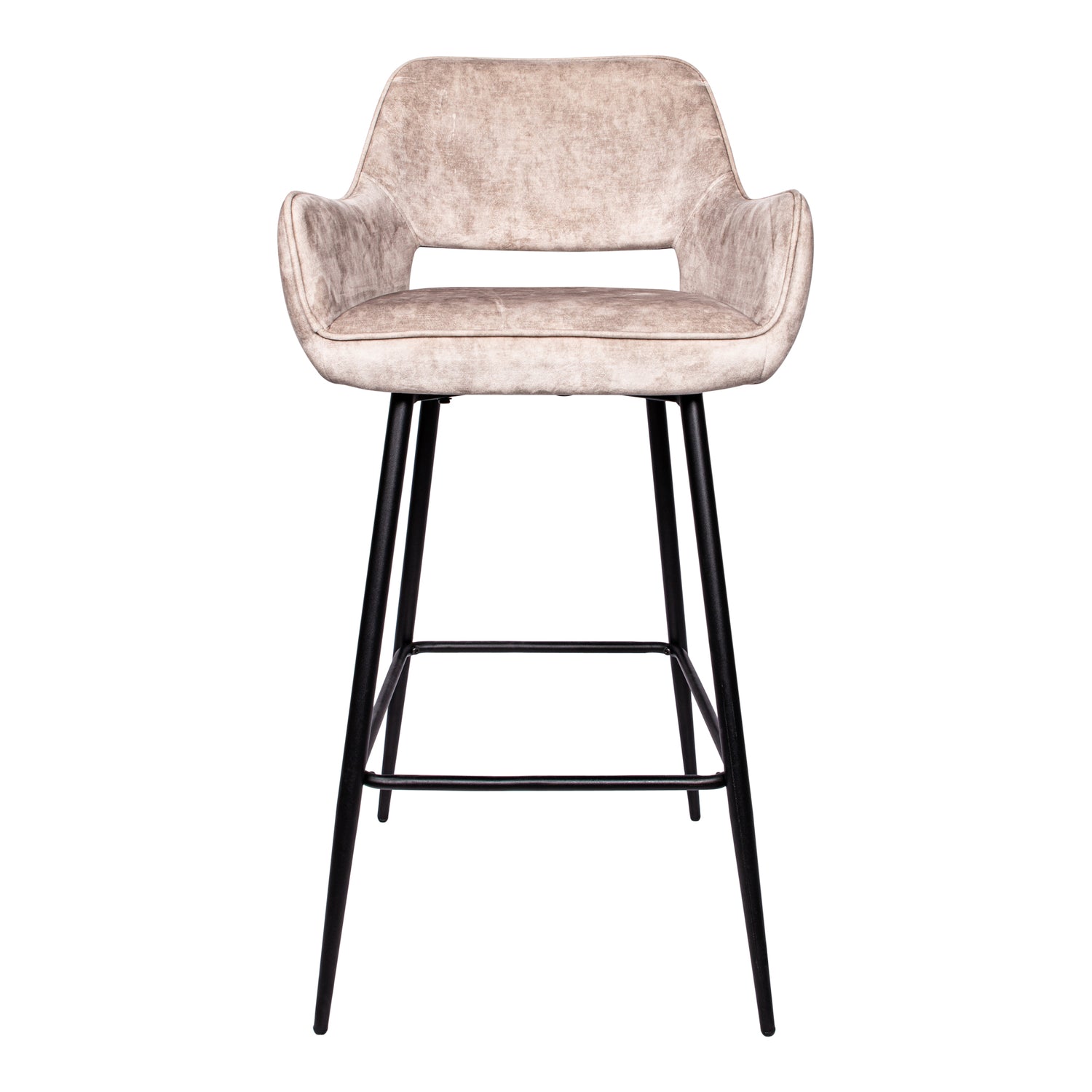 Fallon Velvet Barstoel Khaki met Zwarte Poten (Set van 2) - PTMD
