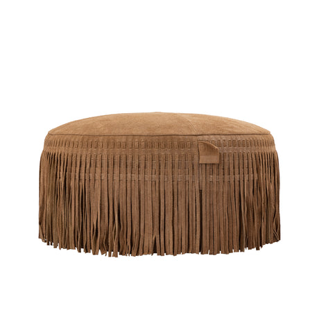Eleora Camel - Suede Leren Poef met Franjes (Rond S) - PTMD