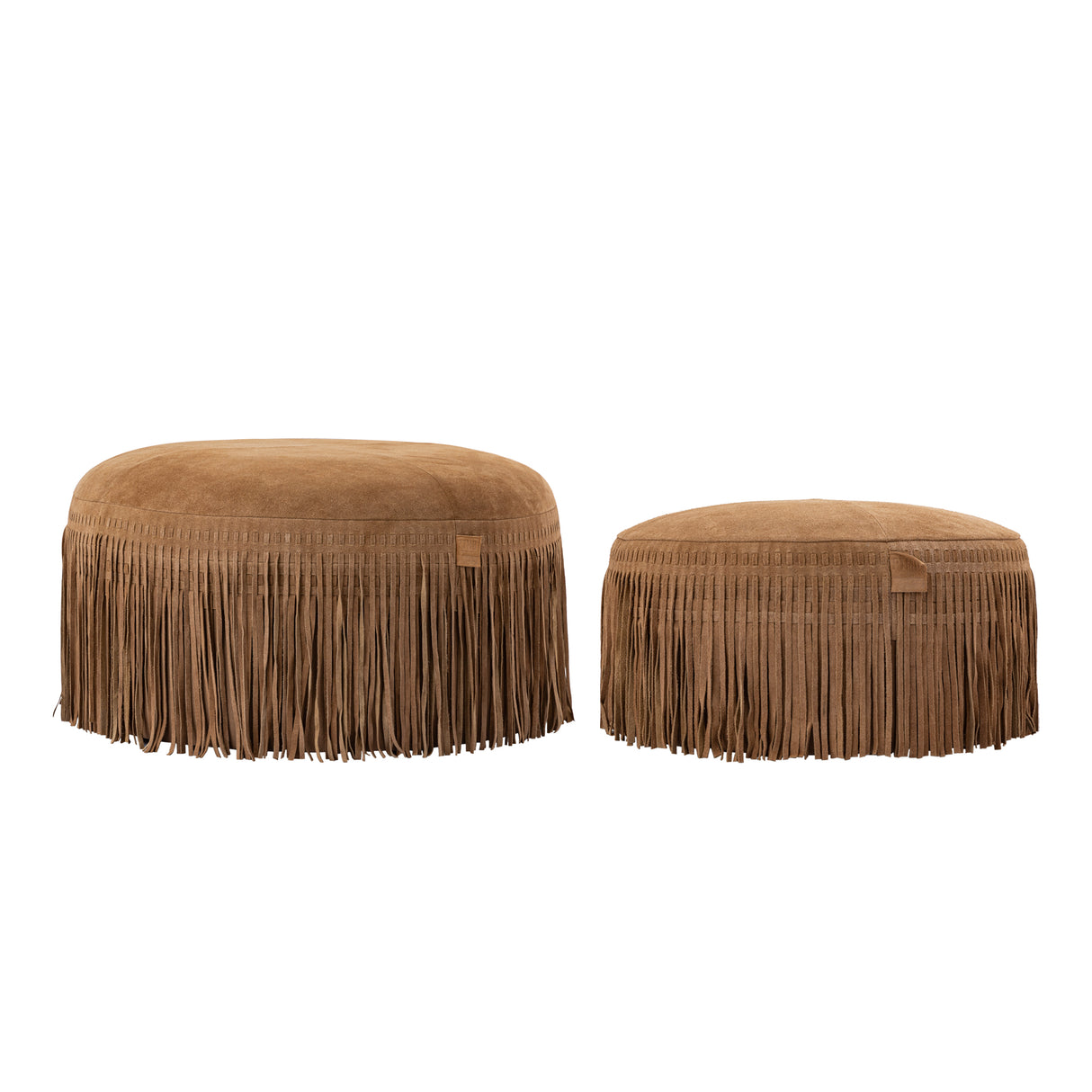 Eleora Camel - Suede Leren Poef met Franjes (Rond S) - PTMD