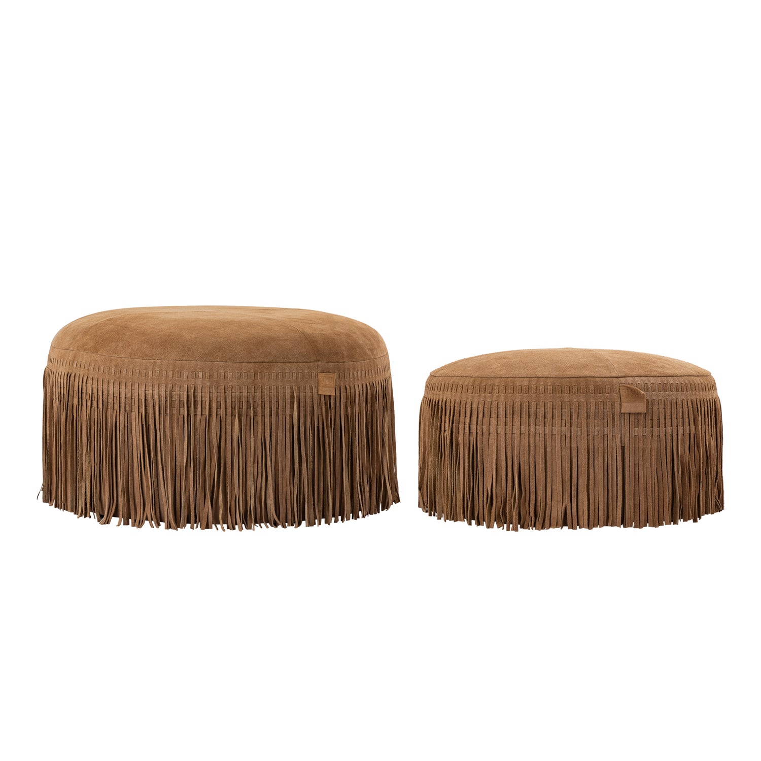 Eleora Camel - Suede Leren Poef met Franjes (Rond S) - PTMD