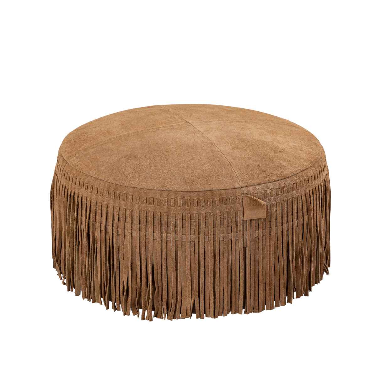 Eleora Camel - Suede Leren Poef met Franjes (Rond S) - PTMD