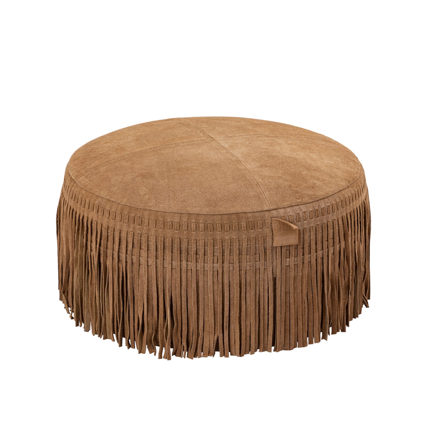 Eleora Camel - Suede Leren Poef met Franjes (Rond S) - PTMD