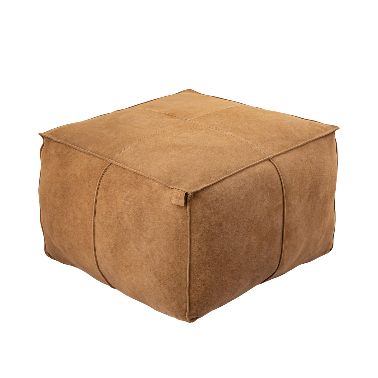 Marieke Camel Suede Leather Pouf Square - PTMD