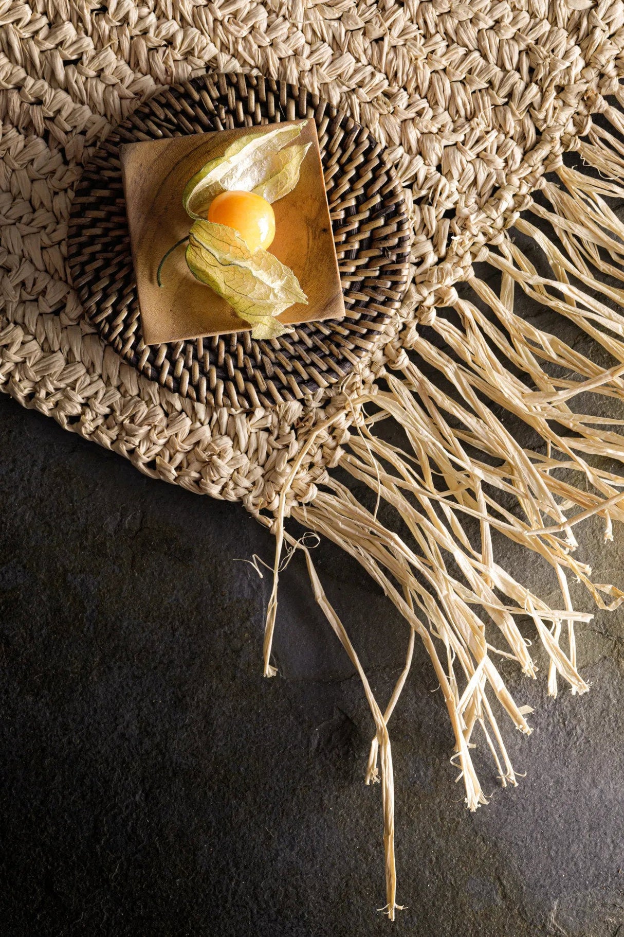 Franje Raffia Placemat Rechthoek (35×60×1) / Bazar Bizar