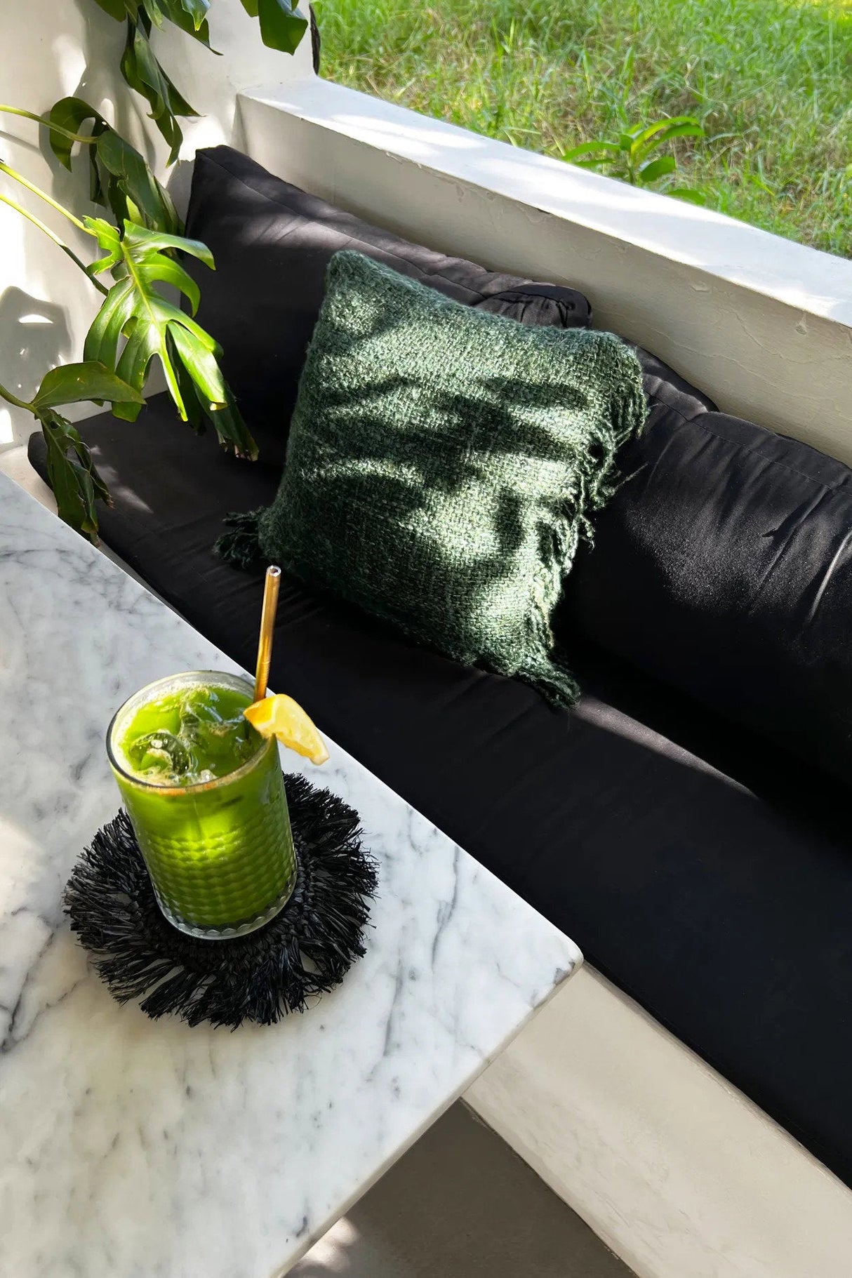 Franje Raffia Onderzetter (10x10x1) / Bazar Bizar