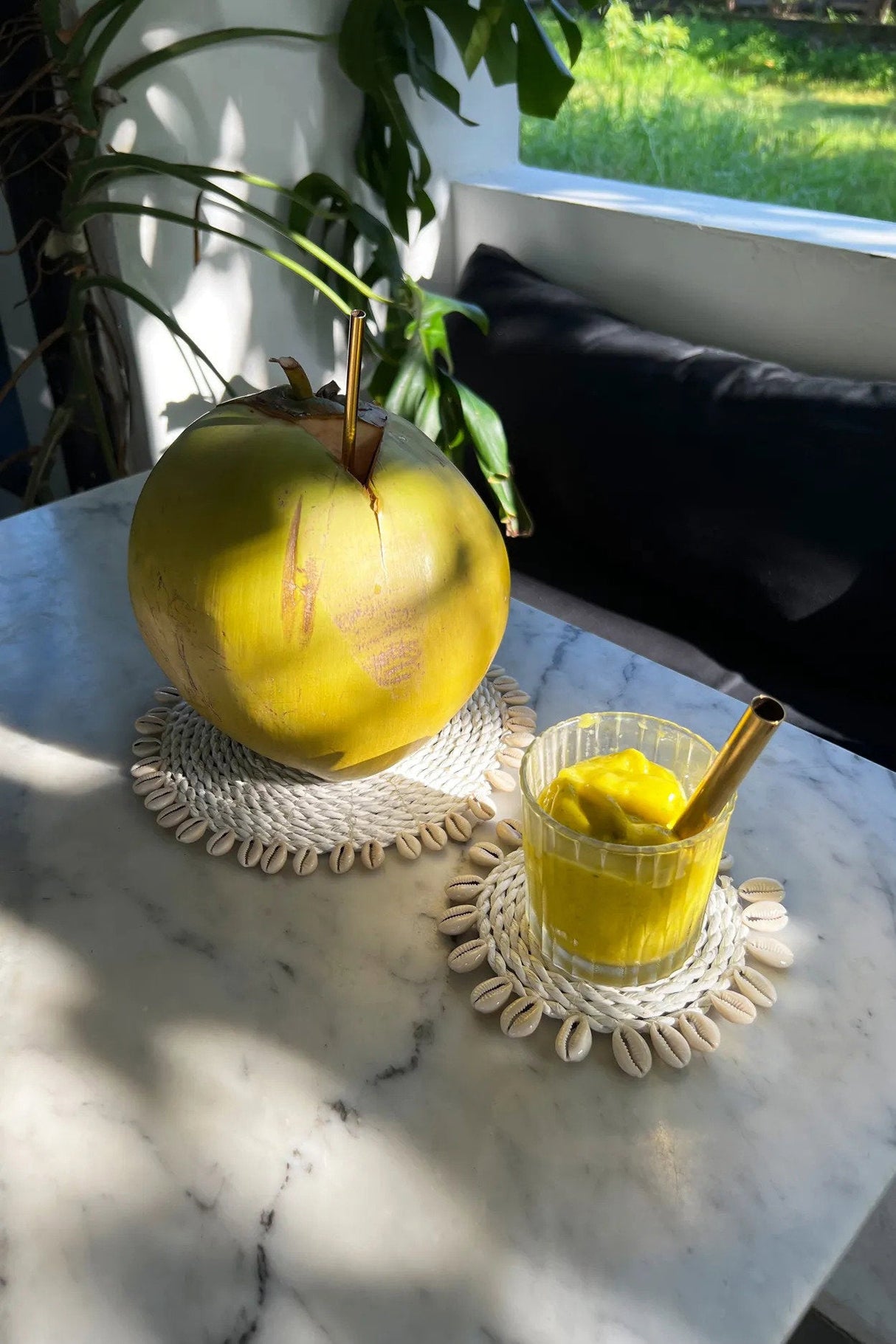 Zeegras Onderzetter met Schelpen (12x12x1) / Bazar Bizar