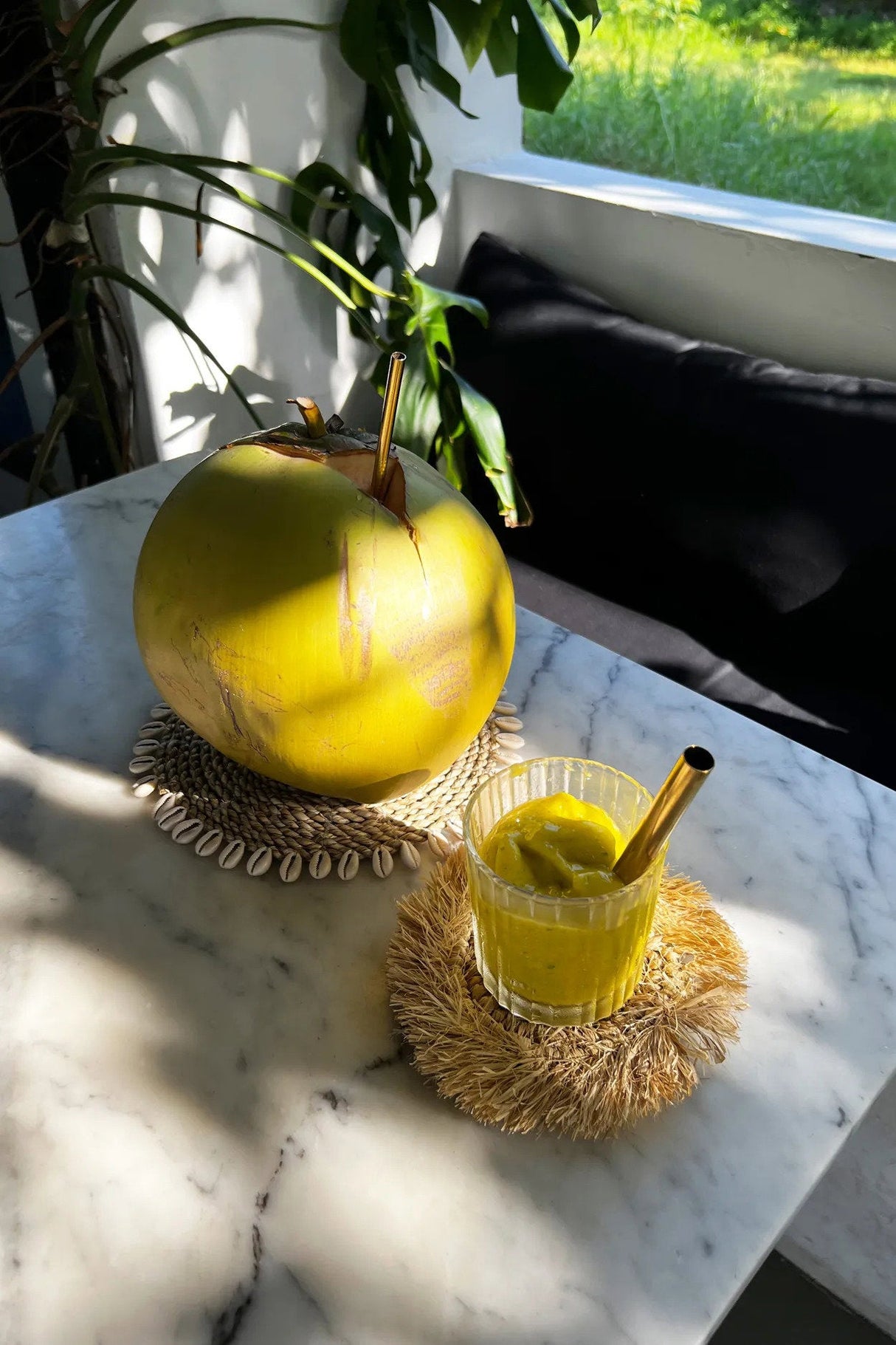 Zeegras Pan Onderzetter met Schelpen (23x23x1) / Bazar Bizar