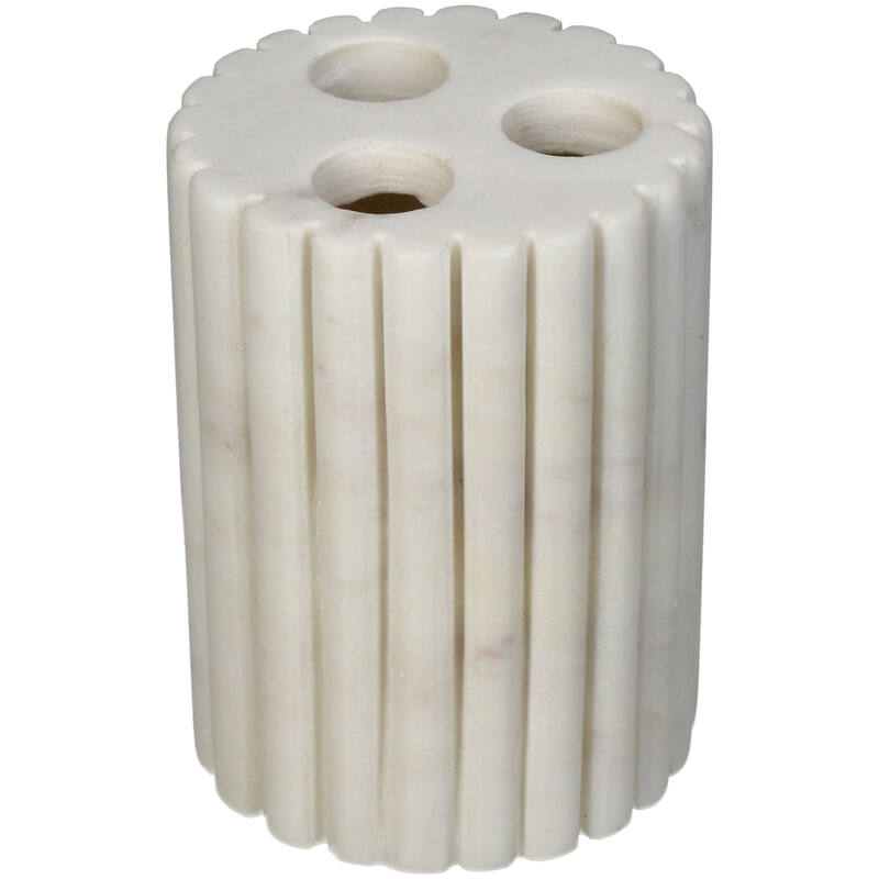 Tumbler & Tandenborstelhouder Marmer Ribbel Wit/Glans Wit (8x8x10 cm) - KERSTEN