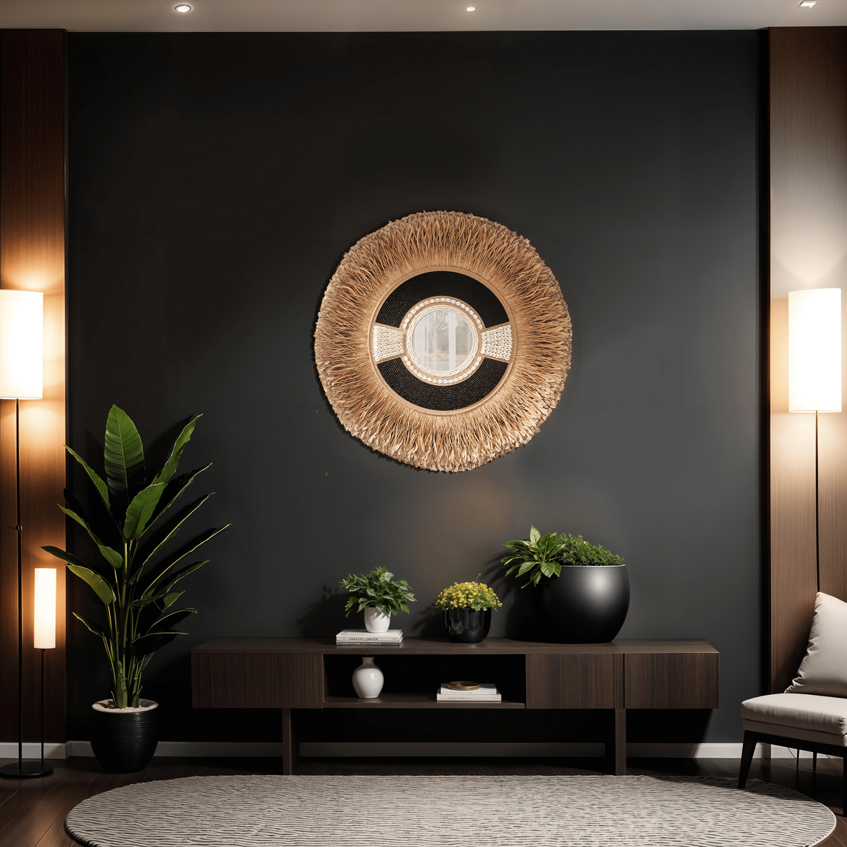 Raffia & Schelpen Spiegel – Handgemaakt in Bali / Mojo Boutique