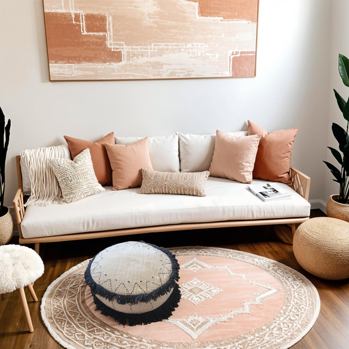 Boho-Pouf im modernen Japandi-Design – Handgefertigt aus natürlicher Baumwolle