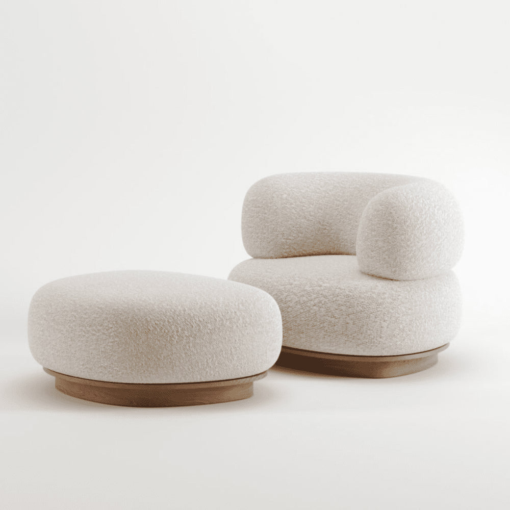 Bouclé Teak Armchair – Round Dreamy / Mojo Boutique