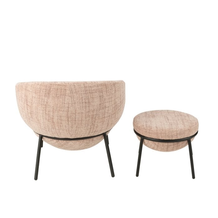 Loungestoel + Poef – Lichtroze & Zwart / J-Line