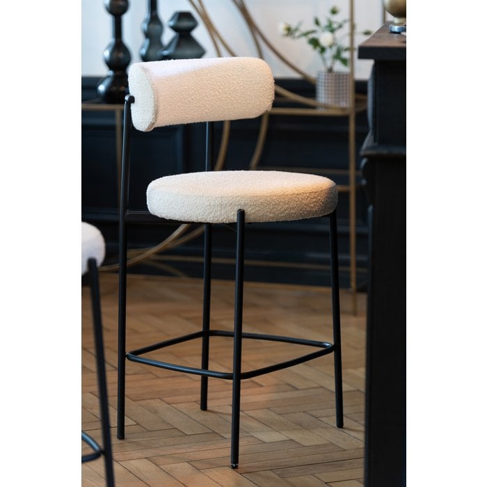 Barstoel Bouclé Wit/Zwart (Set van 2) / J-LINE