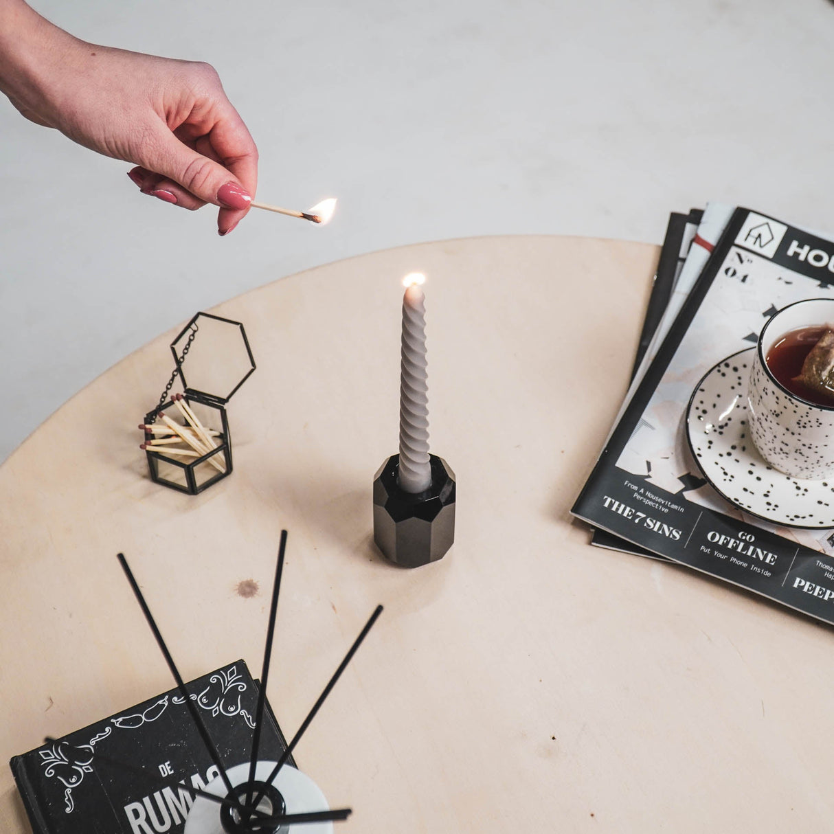 Gedraaide Kaarsen Grijs (Set van 4) / Housevitamin