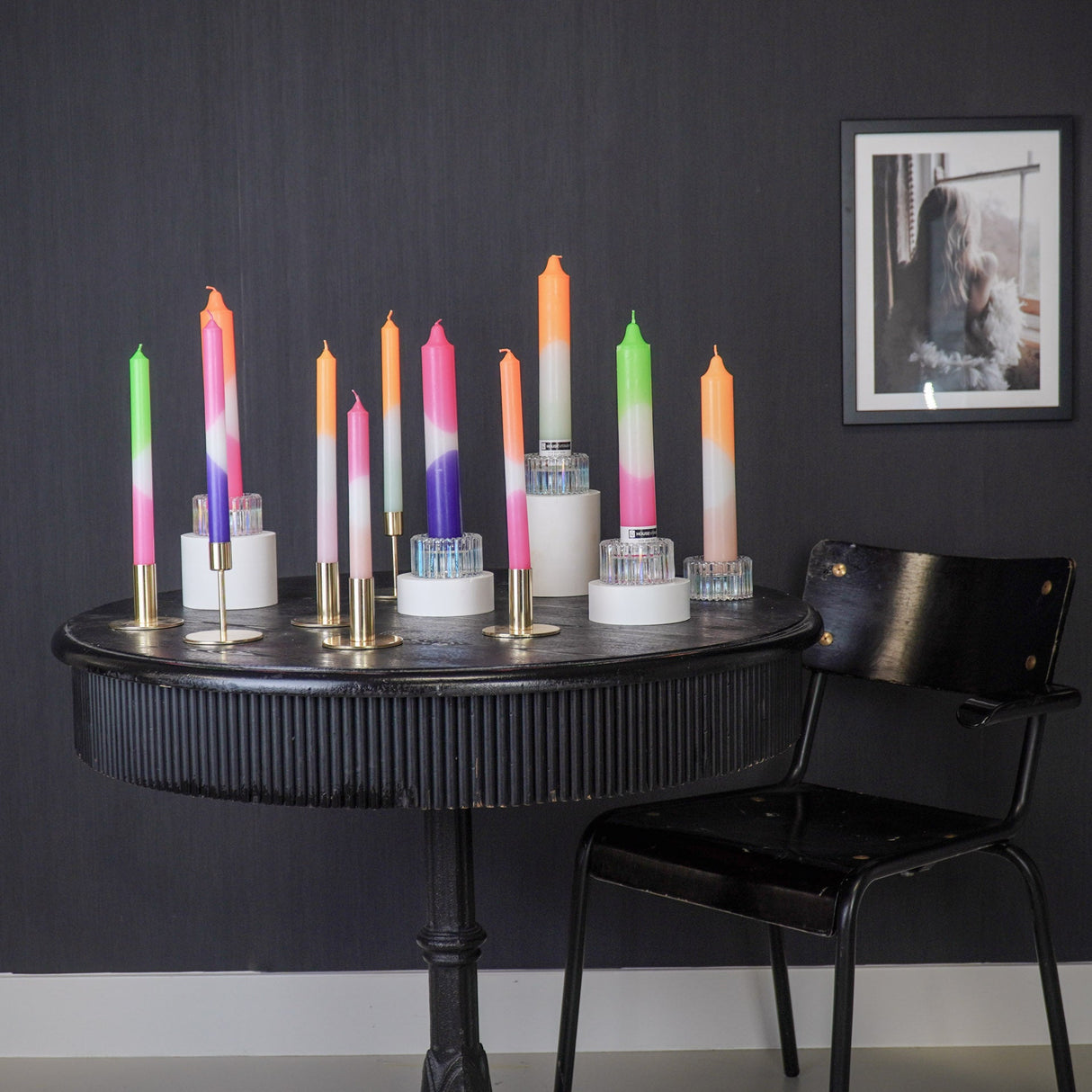 Dinerkaarsen Neonoranje/Wit/Lichtroze (Set van 4) / Housevitamin