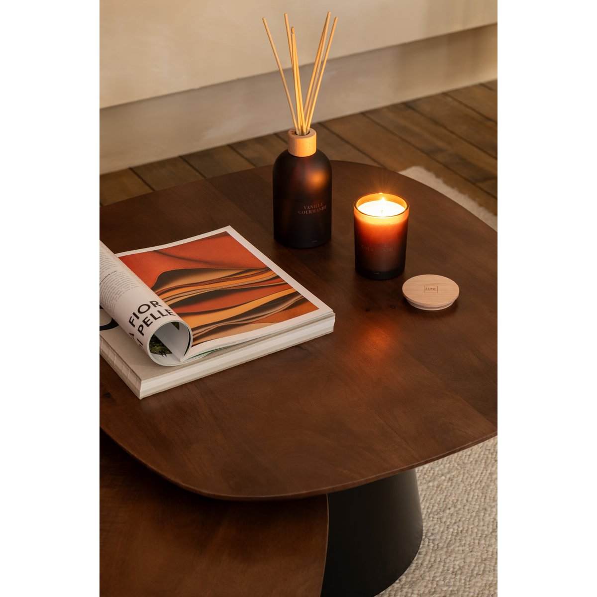 Bijzettafel Vierkant Donkerbruin/Zwart (Set van 2) / J-Line