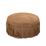 Eleora Camel - Suede Leren Poef met Franjes (Rond S) - PTMD