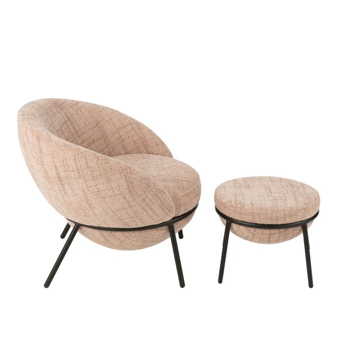 Loungestoel + Poef – Lichtroze & Zwart / J-Line
