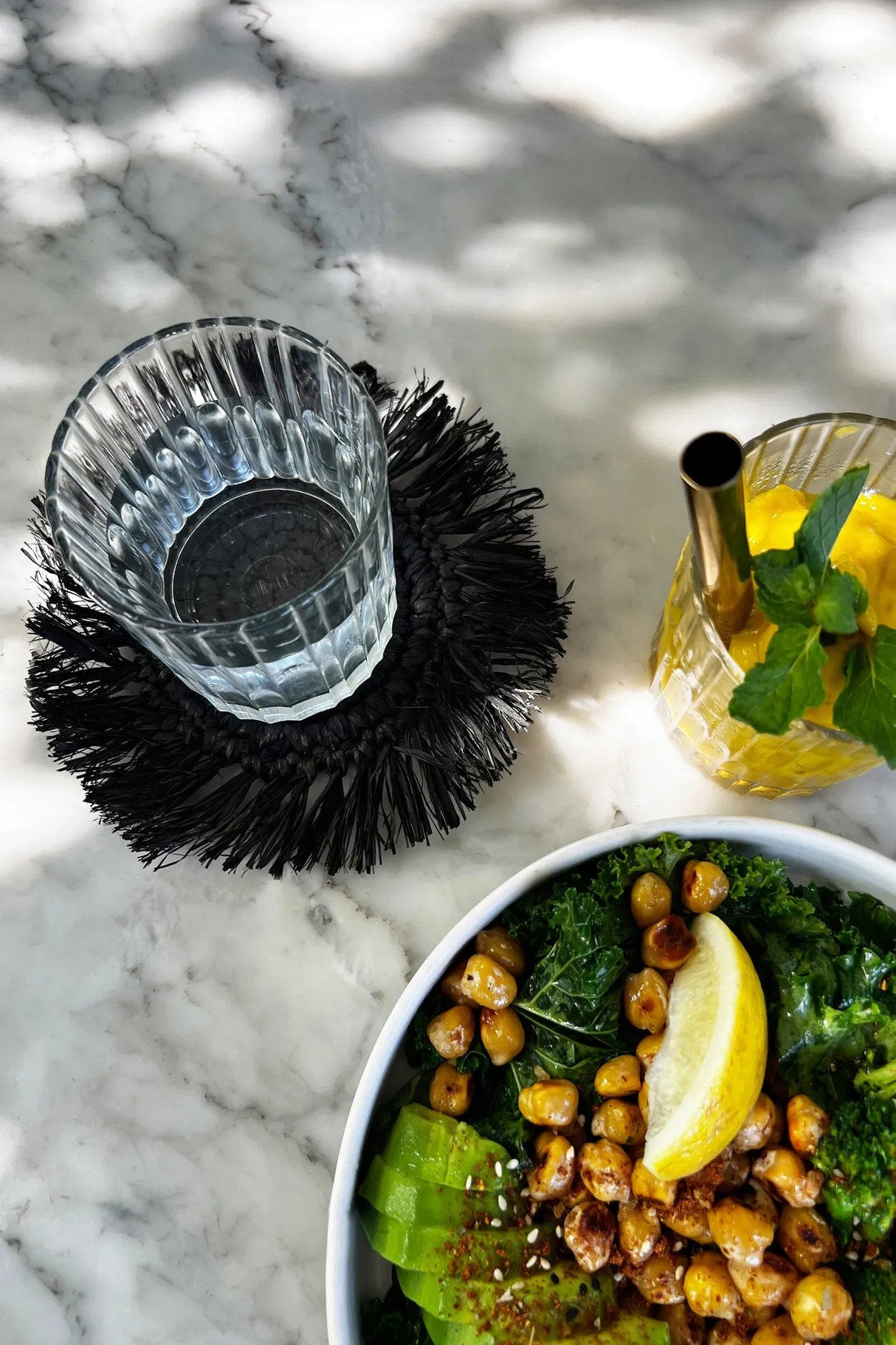 Franje Raffia Onderzetter (10x10x1) / Bazar Bizar