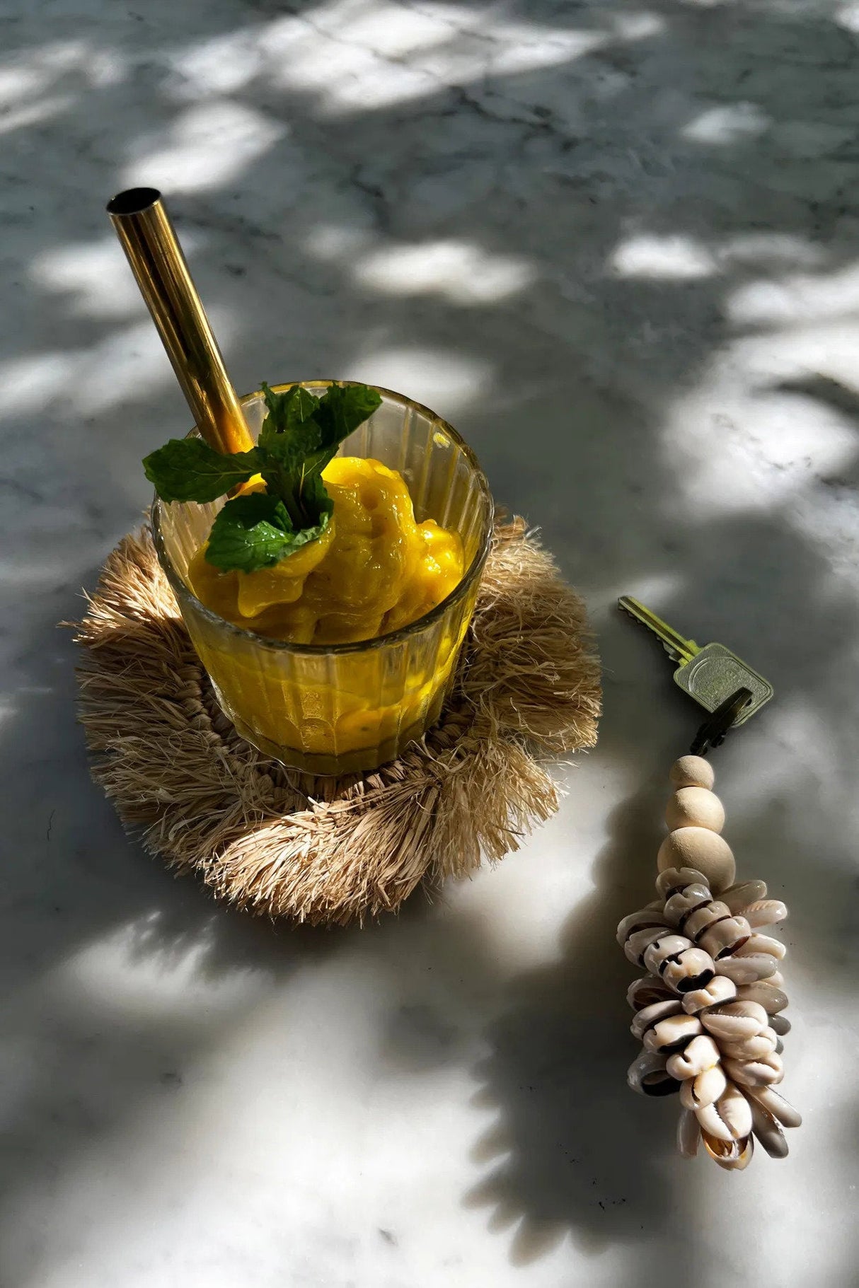 Franje Raffia Onderzetter (10x10x1) / Bazar Bizar