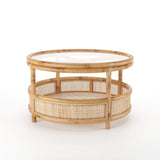 Rattan Salontafel – Rond met Glazen Blad / Mojo Boutique