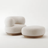 Runder, traumhafter Bouclé-Teak-Sessel